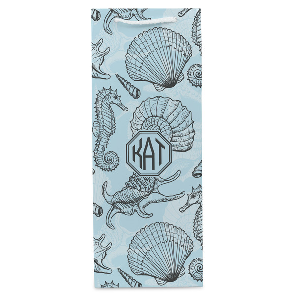 Sea-blue Seashells Wine Gift Bag - Gloss - Front