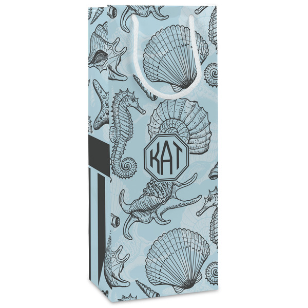 Custom Sea-blue Seashells Wine Gift Bags (Personalized)