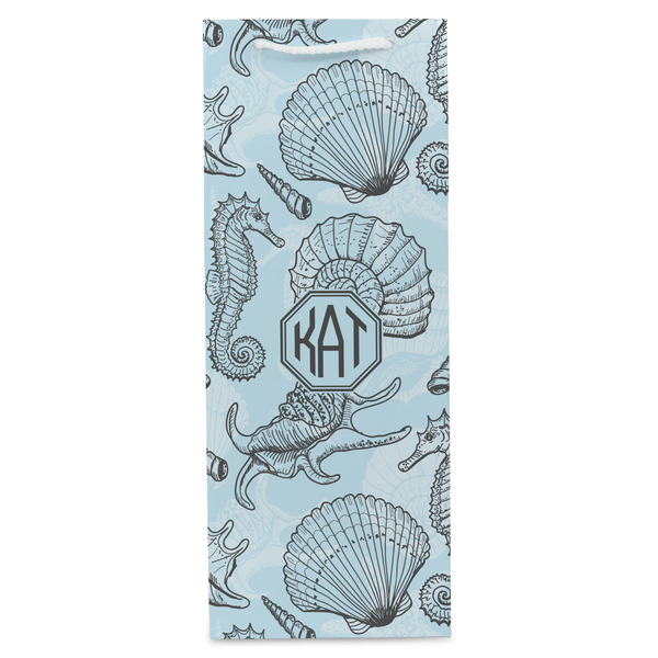 Sea-blue Seashells Wine Gift Bag - Matte - Front