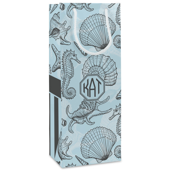 Custom Sea-blue Seashells Wine Gift Bags - Matte (Personalized)