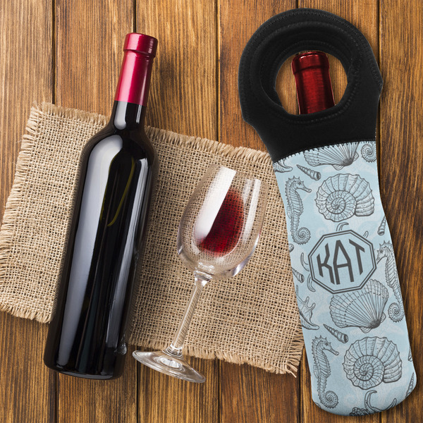 Sea-blue Seashells Wine Tote Bag - FLATLAY