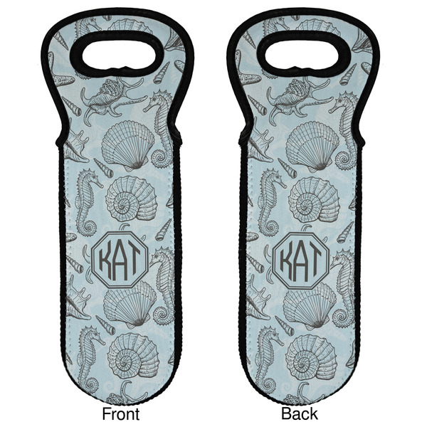 Sea-blue Seashells Wine Tote Front & Back