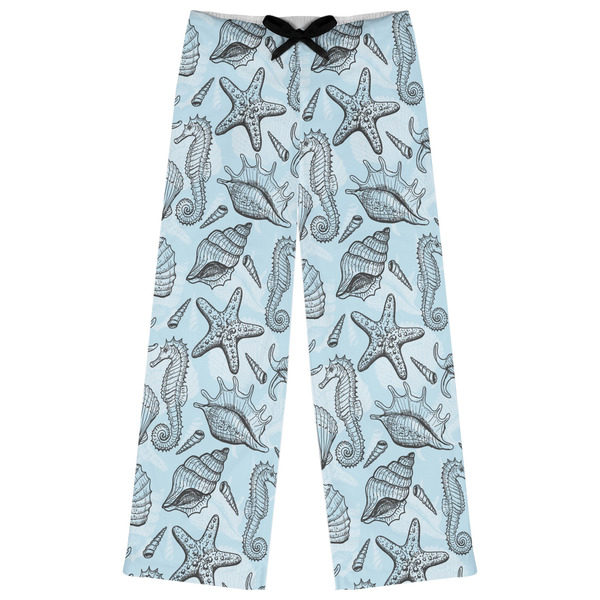 Custom Sea-blue Seashells Womens Pajama Pants - XS