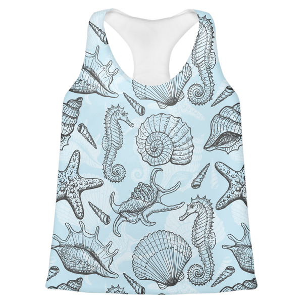 Custom Sea-blue Seashells Womens Racerback Tank Top