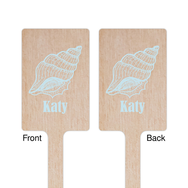 Sea-blue Seashells Wooden 6.25" Stir Stick - Rectangular - Double Sided - Front & Back