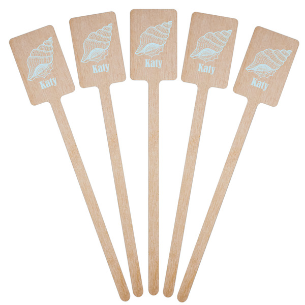 Sea-blue Seashells Wooden 6.25" Stir Stick - Rectangular - Fan View