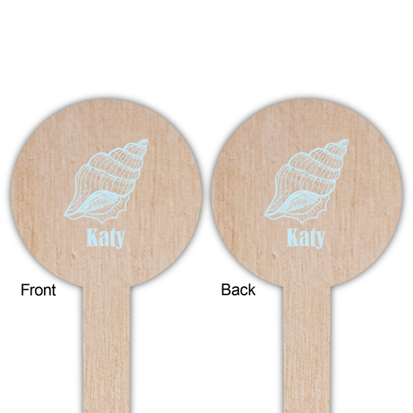 Sea-blue Seashells Wooden 6" Food Pick - Round - Double Sided - Front & Back