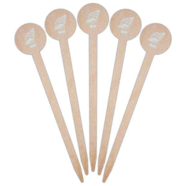 Sea-blue Seashells Wooden 6" Food Pick - Round - Fan View