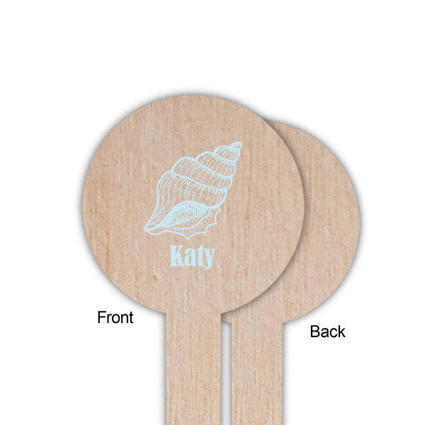 Sea-blue Seashells Wooden 6" Food Pick - Round - Single Sided - Front & Back