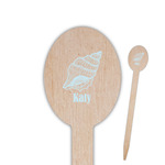 Sea-blue Seashells Oval Wooden Food Picks - Single Sided (Personalized)