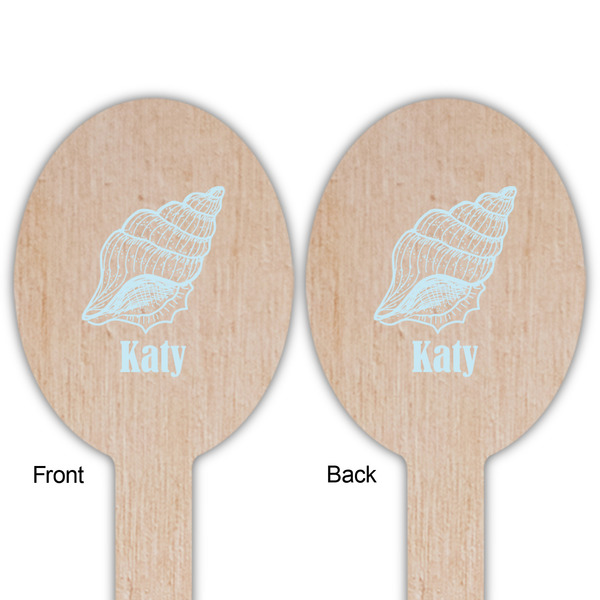 Sea-blue Seashells Wooden Food Pick - Oval - Double Sided - Front & Back