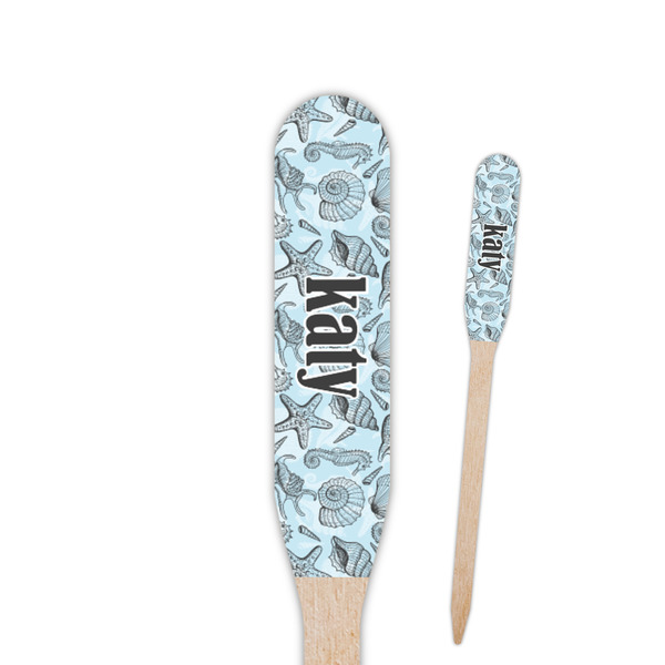 Custom Sea-blue Seashells Paddle Wooden Food Picks (Personalized)