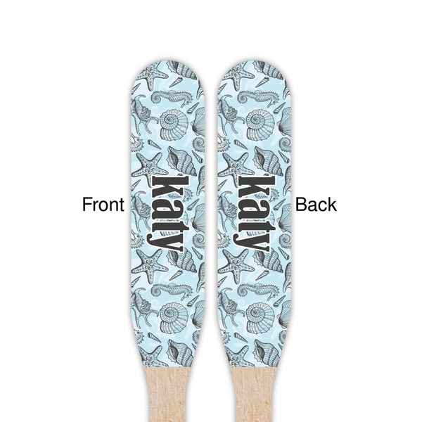 Sea-blue Seashells Wooden Food Pick - Paddle - Double Sided - Front & Back