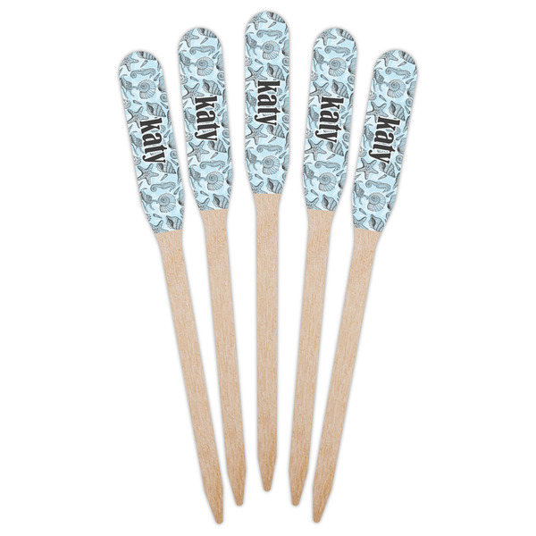 Sea-blue Seashells Wooden Food Pick - Paddle - Fan View