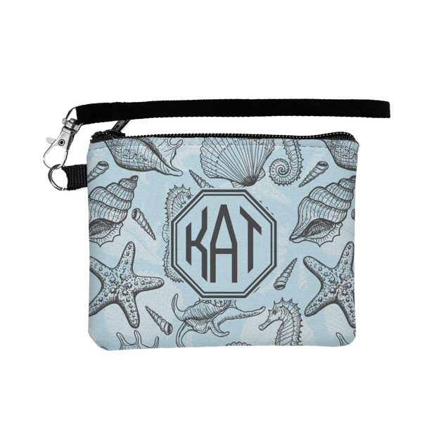 Custom Sea-blue Seashells Wristlet ID Case w/ Monogram