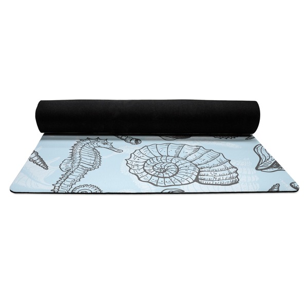 Sea-blue Seashells Yoga Mat Rolled up Black Rubber Backing