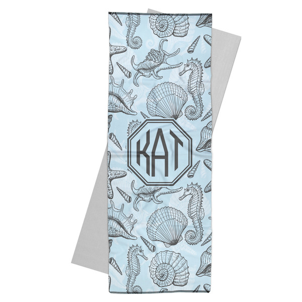 Custom Sea-blue Seashells Yoga Mat Towel (Personalized)