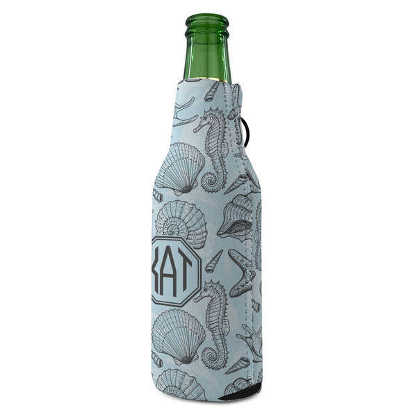 Sea-blue Seashells Zipper Bottle Cooler - ANGLE (bottle)