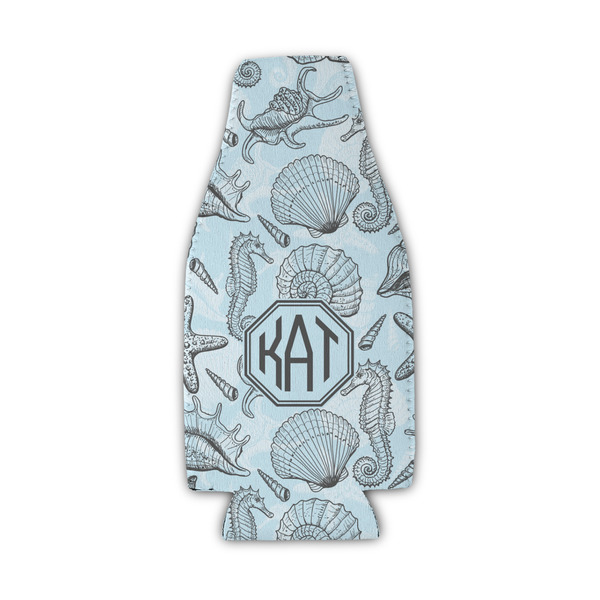 Custom Sea-blue Seashells Zipper Bottle Cooler (Personalized)