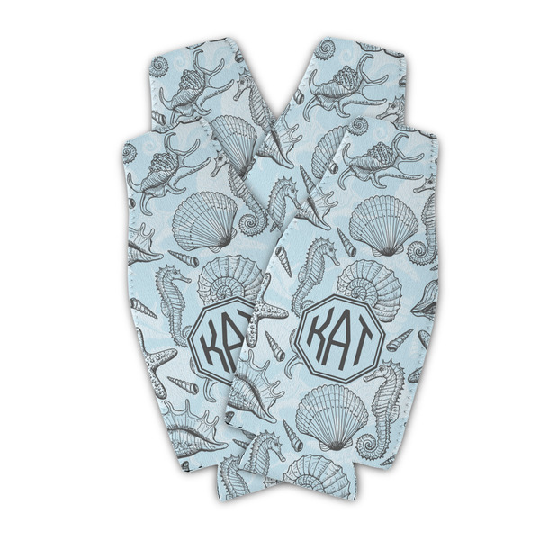 Sea-blue Seashells Zipper Bottle Cooler - Set of 4 - PARENT MAIN (flat)