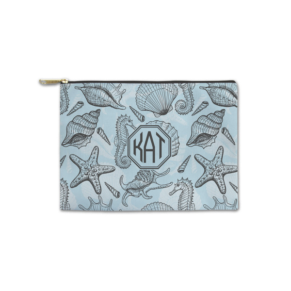 Custom Sea-blue Seashells Zipper Pouch - Small - 8.5"x6" (Personalized)