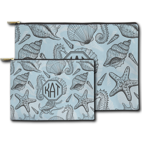 Sea-blue Seashells Zippered Pouches - Size Comparison