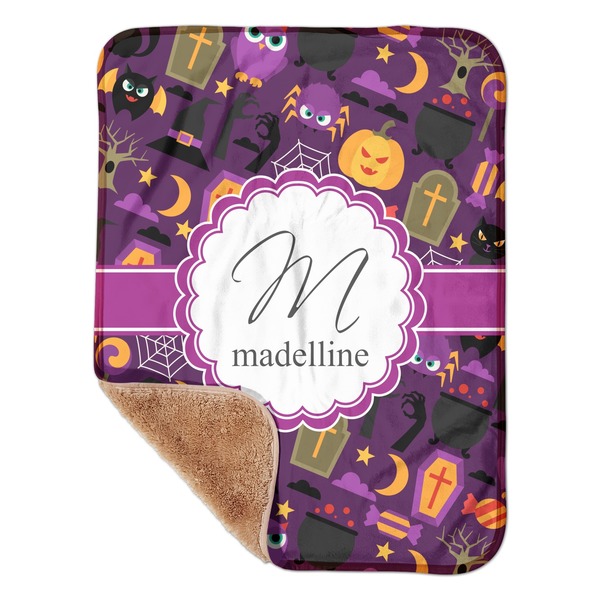 Custom Halloween Sherpa Baby Blanket - 30" x 40" w/ Name and Initial