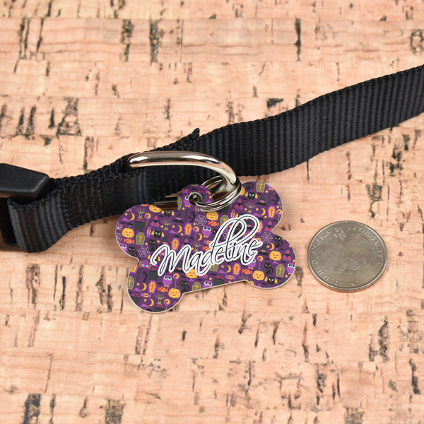 Halloween Bone Shaped Dog ID Tag - Large - In Context