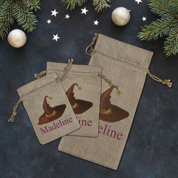 Halloween Burlap Gift Bags - LIFESTYLE (Flat lay)