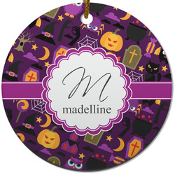 Halloween Round Ceramic Ornament w/ Name and Initial