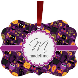 Halloween Metal Frame Ornament - Double Sided w/ Name and Initial