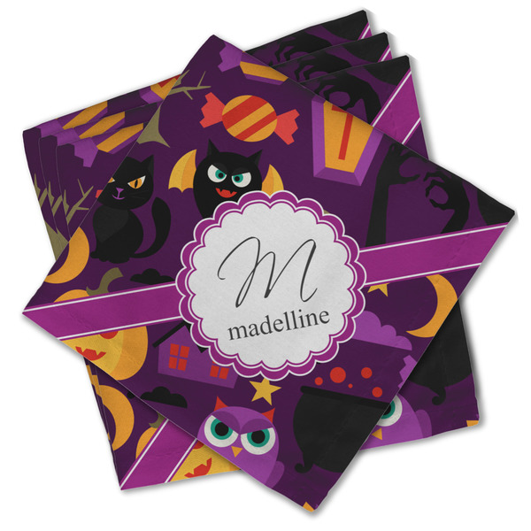 Custom Halloween Cloth Cocktail Napkins - Set of 4 w/ Name and Initial