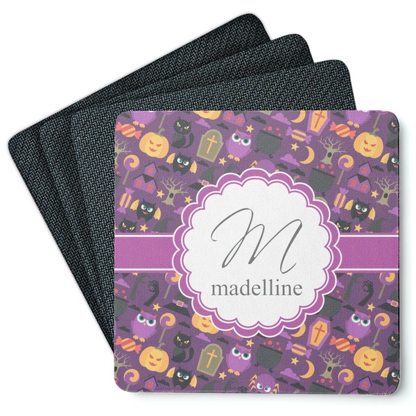 Custom Halloween Square Rubber Backed Coasters - Set of 4 (Personalized)