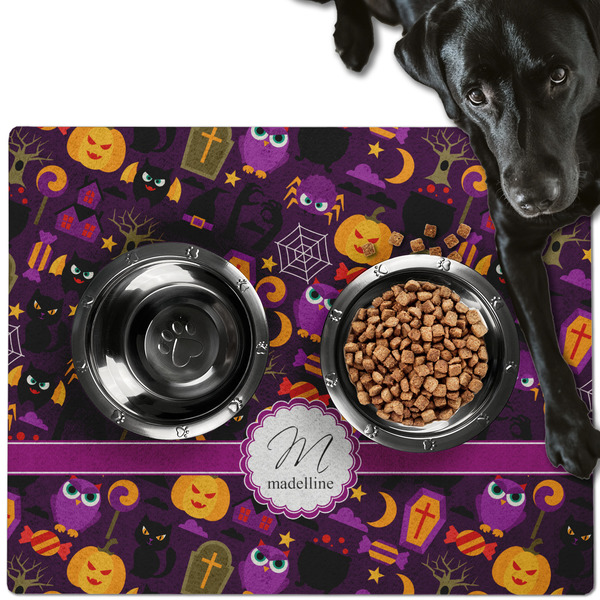 Custom Halloween Dog Food Mat - Large w/ Name and Initial