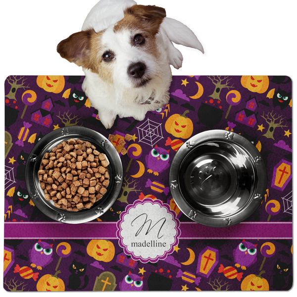 Custom Halloween Dog Food Mat - Medium w/ Name and Initial