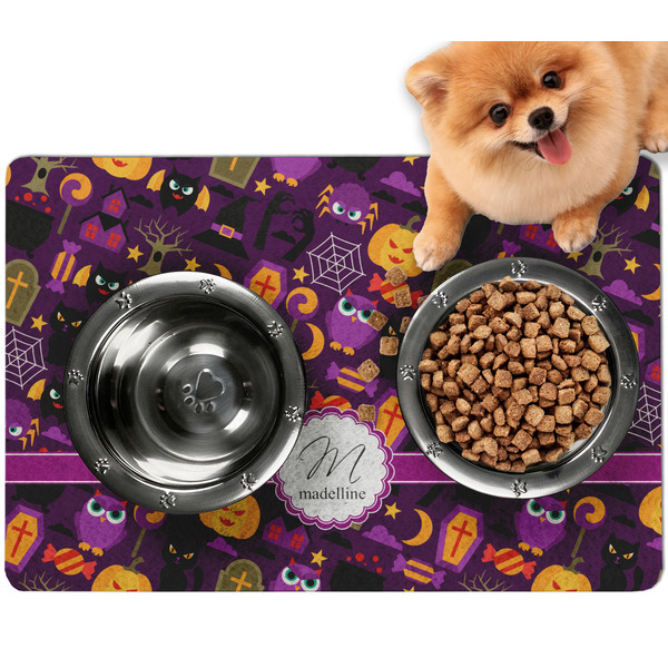 Custom Halloween Dog Food Mat - Small w/ Name and Initial