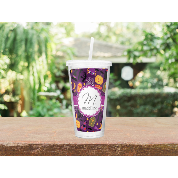 Halloween Double Wall Tumbler with Straw Lifestyle