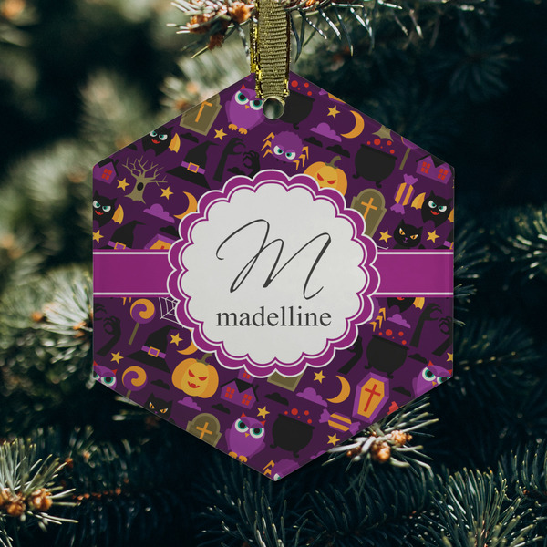 Halloween Frosted Glass Ornament - Hexagon (Lifestyle)
