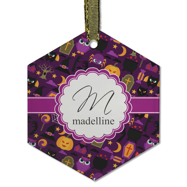 Custom Halloween Flat Glass Ornament - Hexagon w/ Name and Initial