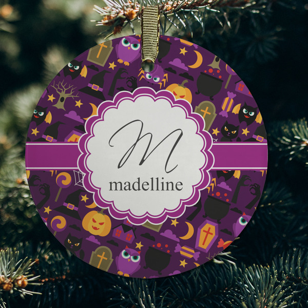 Halloween Frosted Glass Ornament - Round (Lifestyle)