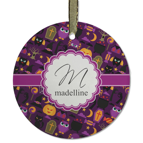 Custom Halloween Flat Glass Ornament - Round w/ Name and Initial