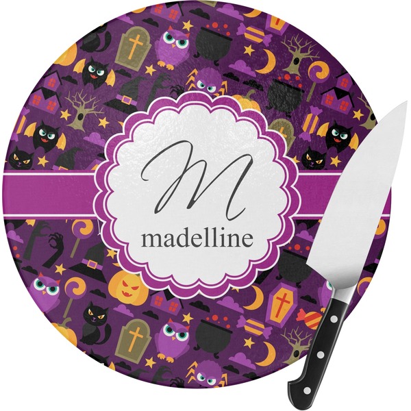 Custom Halloween Round Glass Cutting Board (Personalized)