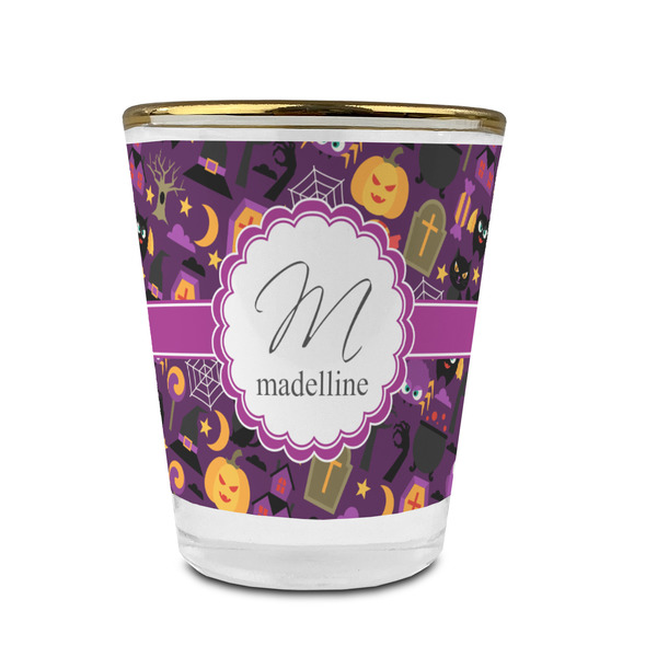 Custom Halloween Glass Shot Glass - 1.5 oz - with Gold Rim - Set of 4 (Personalized)