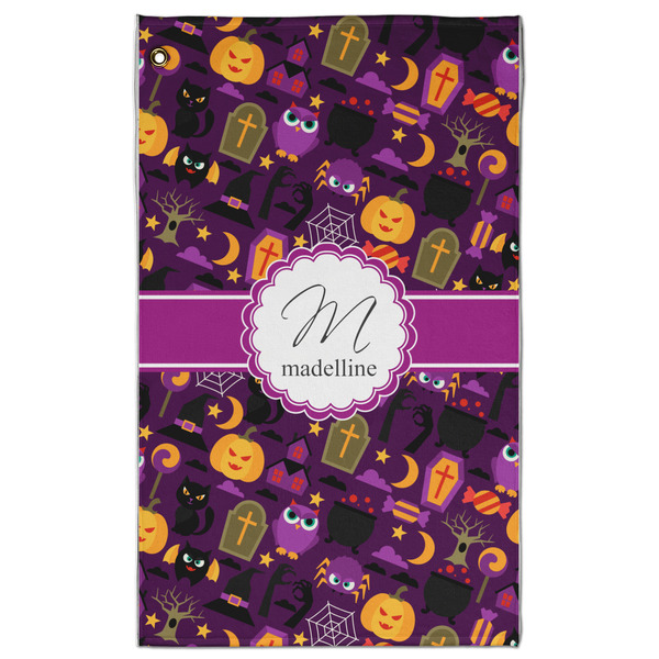 Custom Halloween Golf Towel - Poly-Cotton Blend w/ Name and Initial