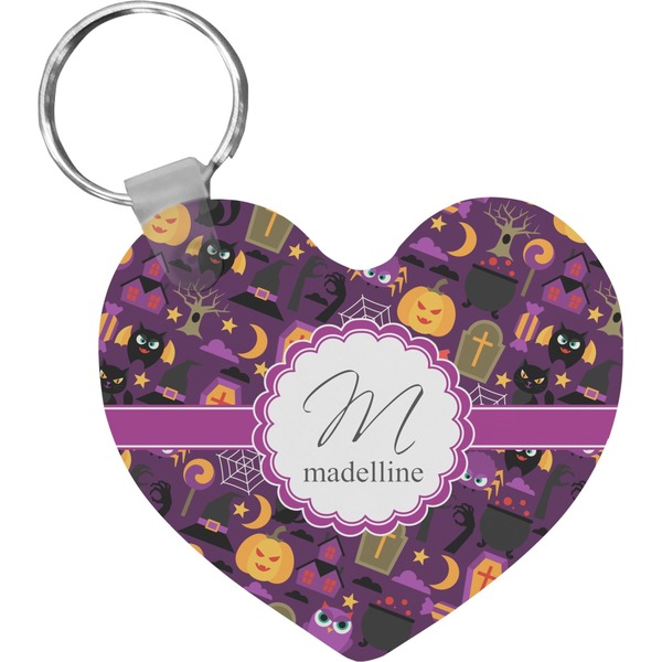 Custom Halloween Heart Plastic Keychain w/ Name and Initial