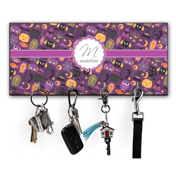Custom Halloween Key Hanger w/ 4 Hooks w/ Name and Initial