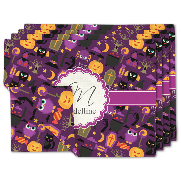 Custom Halloween Double-Sided Linen Placemat - Set of 4 w/ Name and Initial