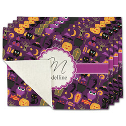 Halloween Single-Sided Linen Placemat - Set of 4 w/ Name and Initial