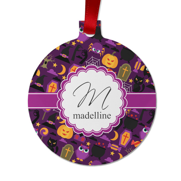 Custom Halloween Metal Ball Ornament - Double Sided w/ Name and Initial