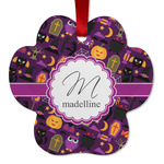 Halloween Metal Paw Ornament - Double Sided w/ Name and Initial